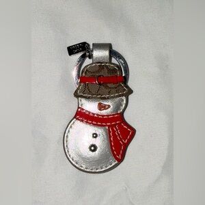 Coach Silver Snowman Keychain with Red and Brown Accents